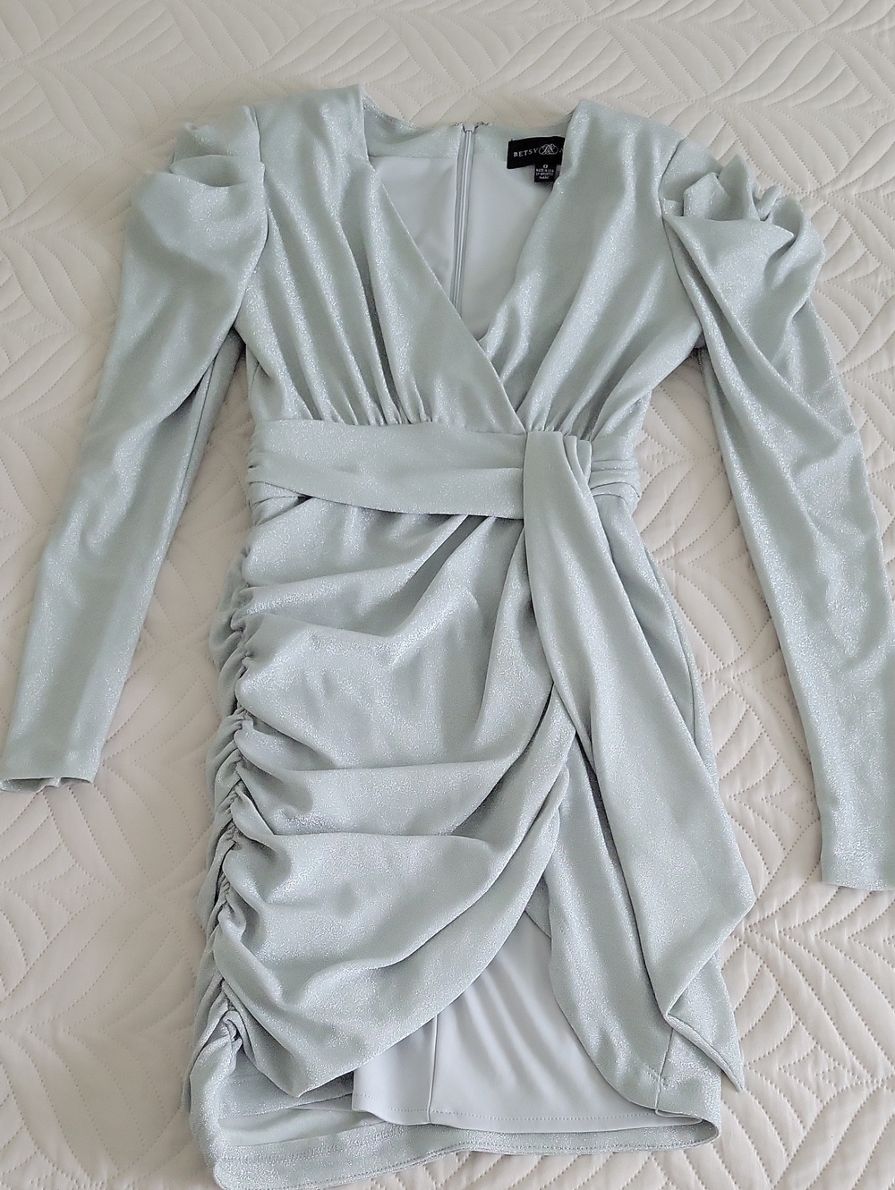 Betsy Adam Silver Shimmer Mini Dress